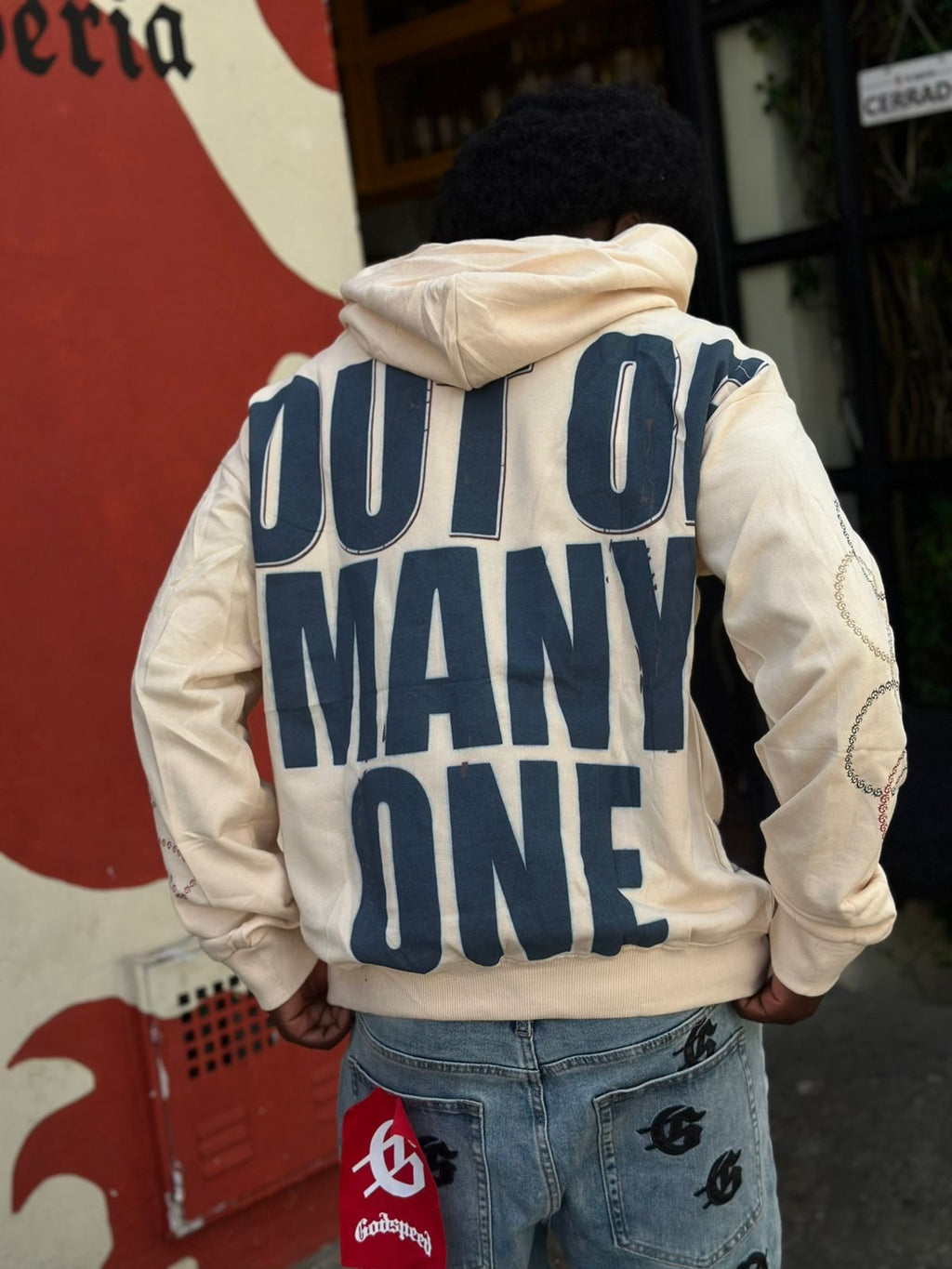 Hoodie Godspeed “out of Many One “beige